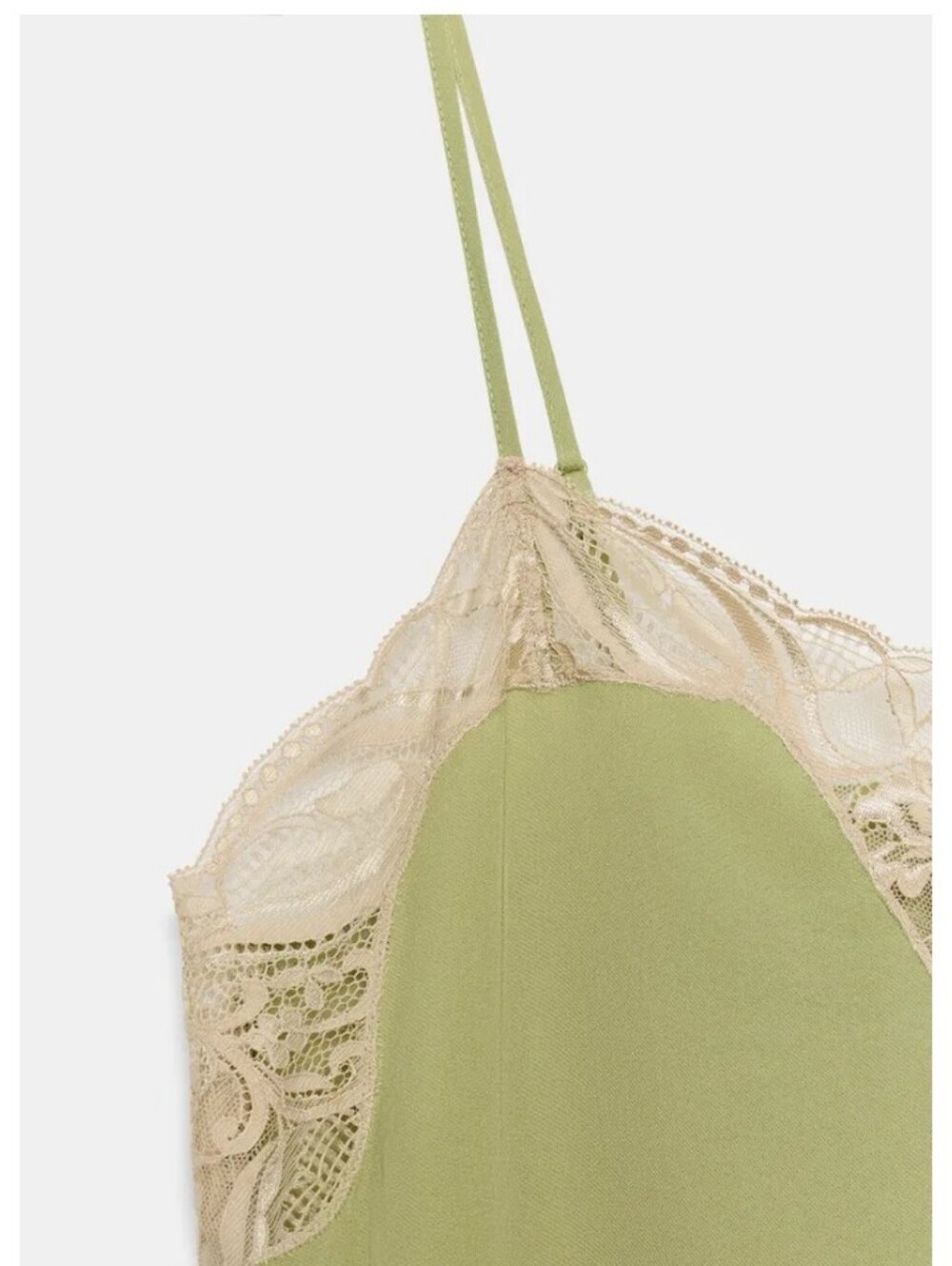 Zara Zw Collec Lace-Trim Slip Dress - Sage Green Midi Feminine Casual Dress Sz-L - Picture 10 of 15